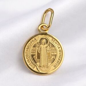 10K Gold Saint Benedict Medal Pendant 14mm San Benito Religious Charm San Benito